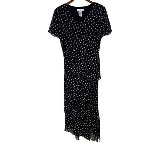 Citi Dress Women's Black White‎ Polka Dot Layered Handkerchief Hem Midi Dress 12